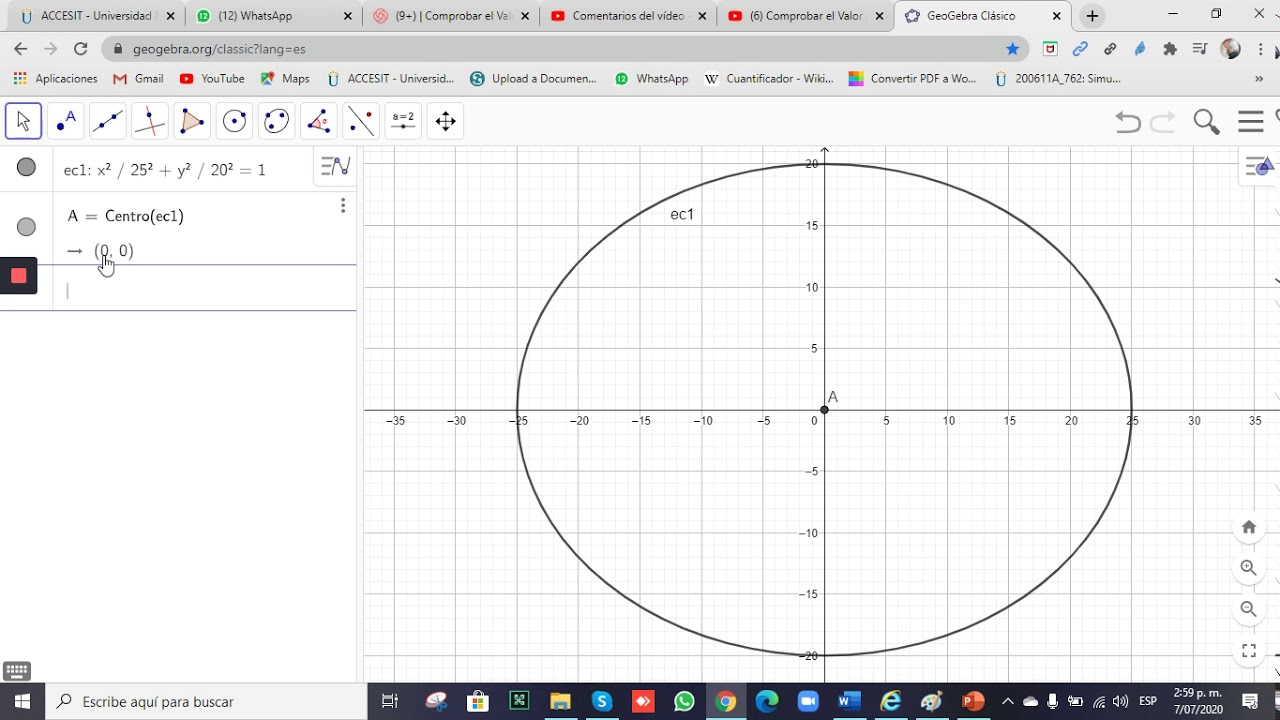 Como graficar una Elipse en el Software Geogebra.