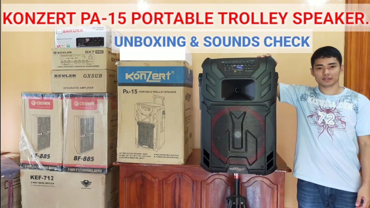 KONZERT PA-15 PORTABLE TROLLEY SPEAKER UNBOXING AND SOUNDS CHECK.