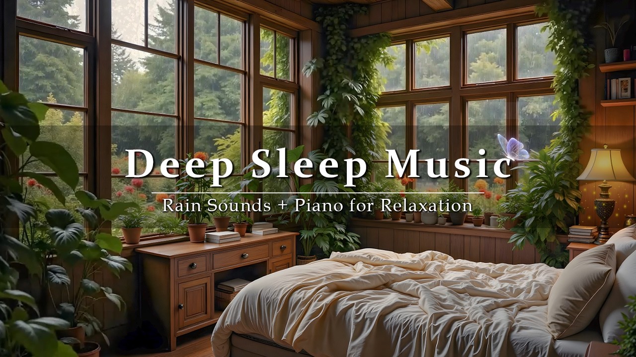 Healing Sleep Music with Piano and Rain by the Flower Garden | Relaxation and Stress Relief