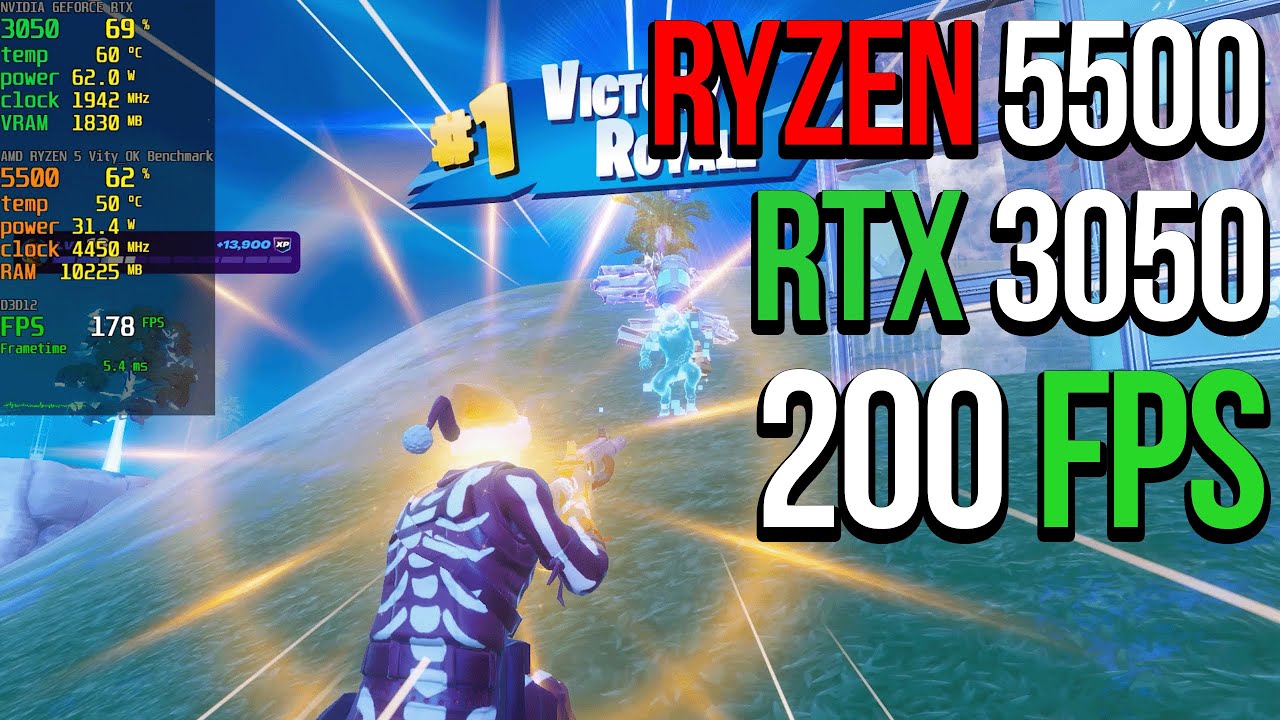 FORTNITE: RTX 3050 + RYZEN 5 5500 PERFORMANCE GRAPHICS SETTINGS FPS TEST 16GB RAM