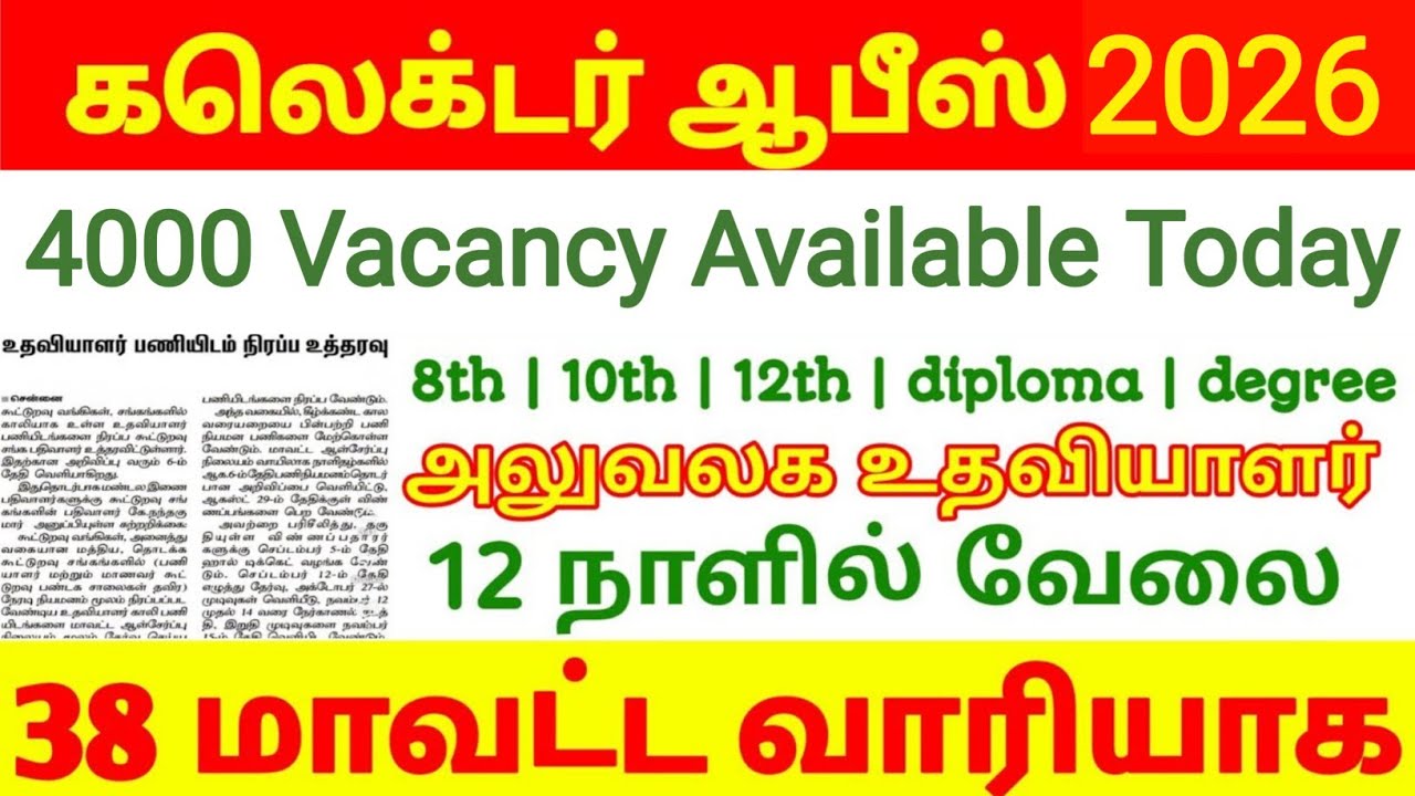 கலெக்டர் ஆபீஸ் அசிஸ்டன்ட் வேலை 2026 |collector office data entry job 2026 collector junior assistant