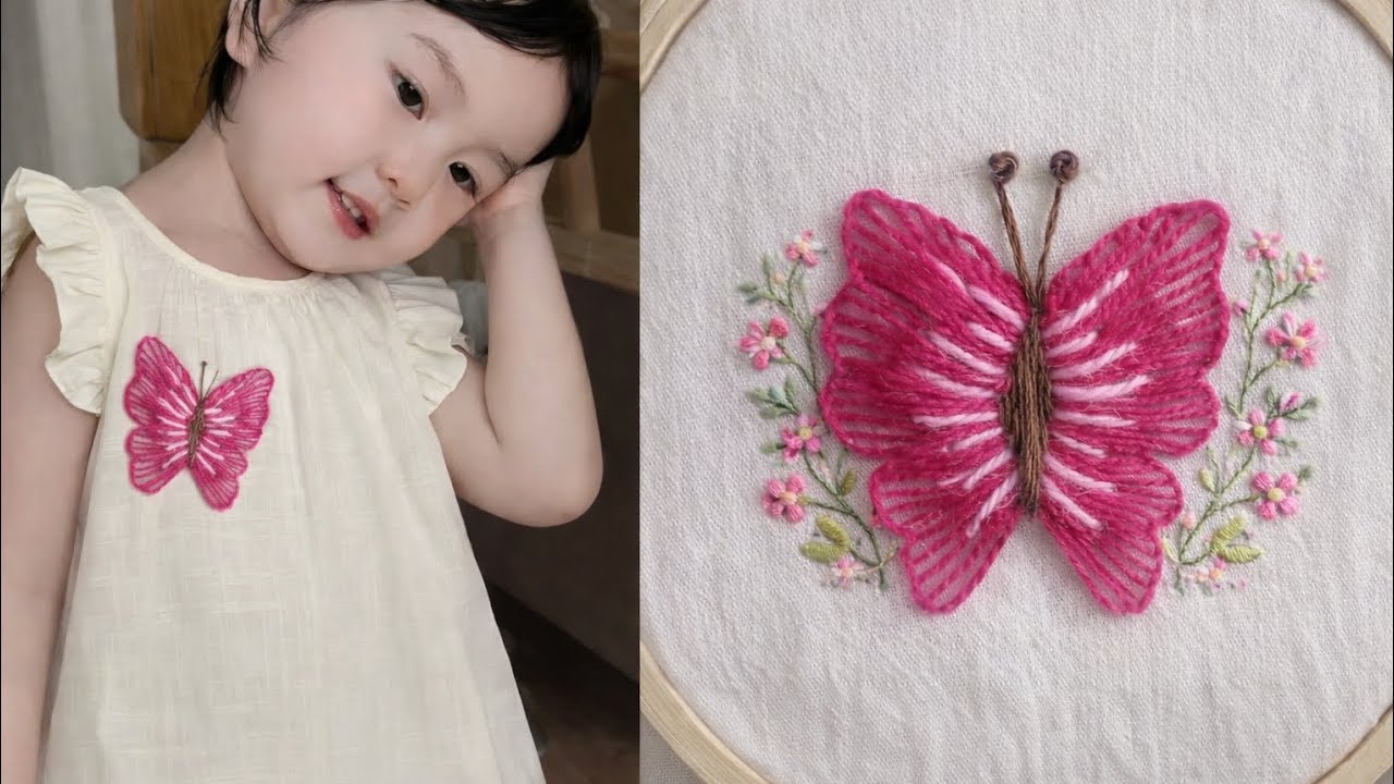 Beautiful Butterfly Embroidery Design for Kids Dress | Easy Tutorial 🦋✨