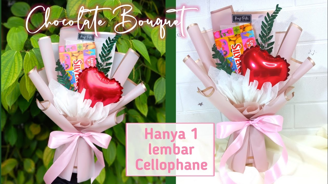 Buket Coklat Silverqueen edisi Spesial, cukup 1 lembar cellophane || DIY Chocolate Bouquet Tutorial