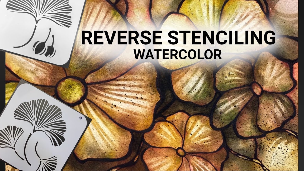 Reverse Stenciling WATERCOLOR flowers - relaxing painting process - 314