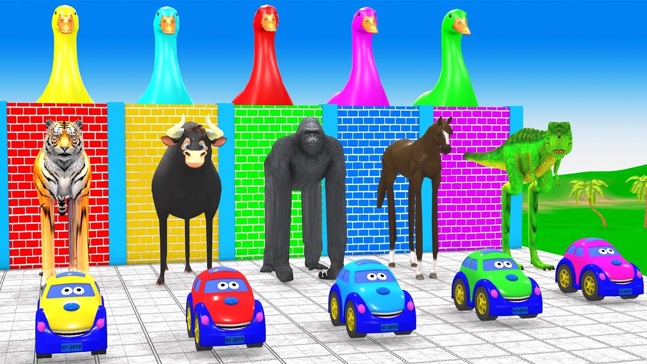 Long Slide Game With Cow Elephant Gorilla Hippopotamus Tiger 3d Animal Game Funny 3d Animals