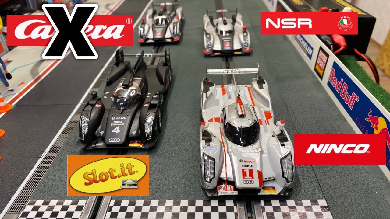 Slotcar Audi R18 von 4 Herstellern ohne Magnet - welches Slotcar bietet das beste Handling ?