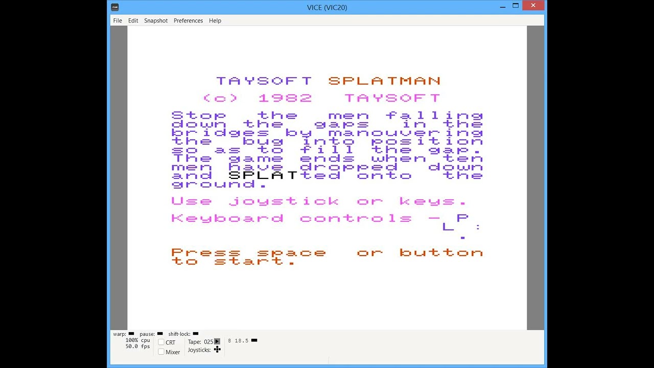 Splatman - Commodore VIC-20