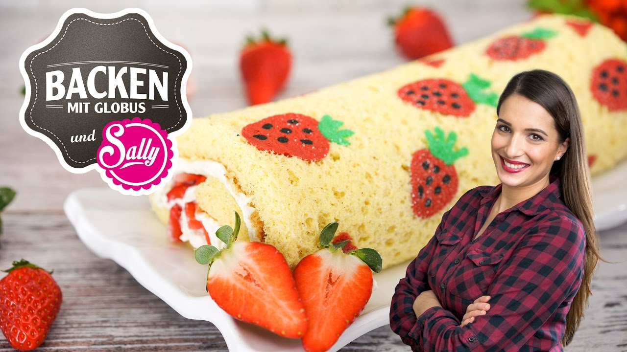 Biskuit-Sahnerolle mit Erdbeeren | Backen mit Globus & Sallys Welt #28