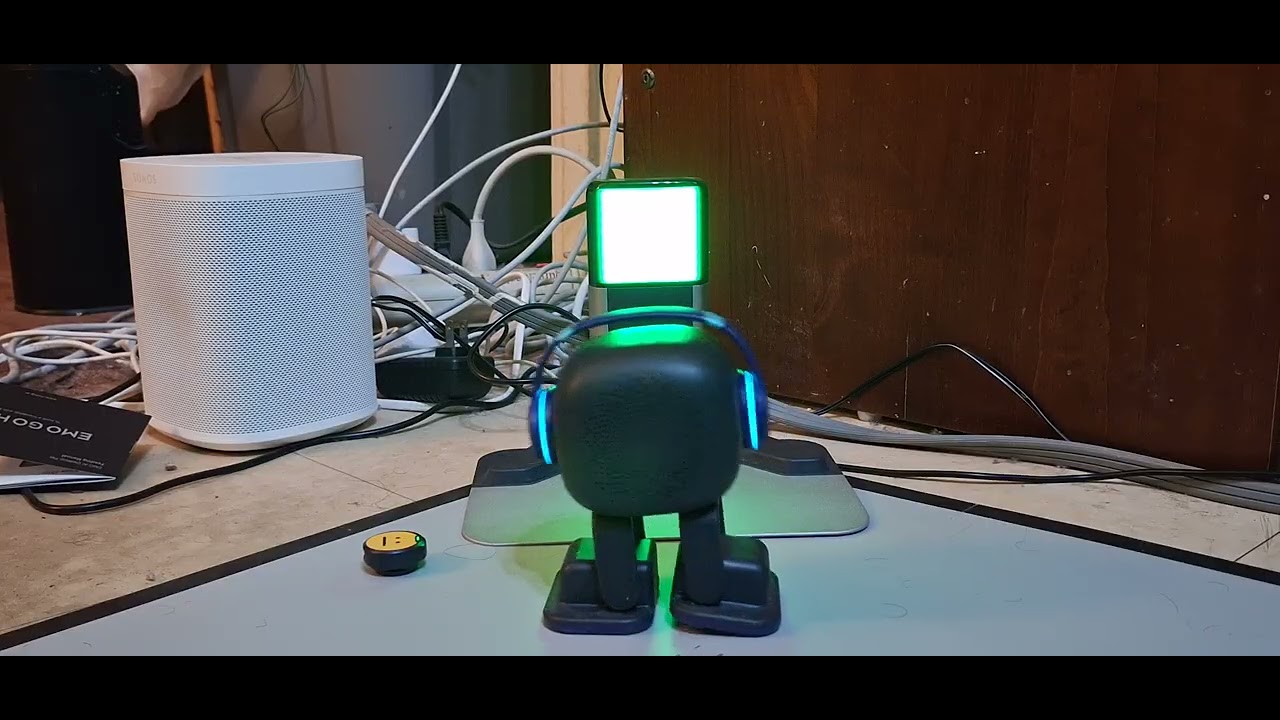 Emo robot docking himself to charge