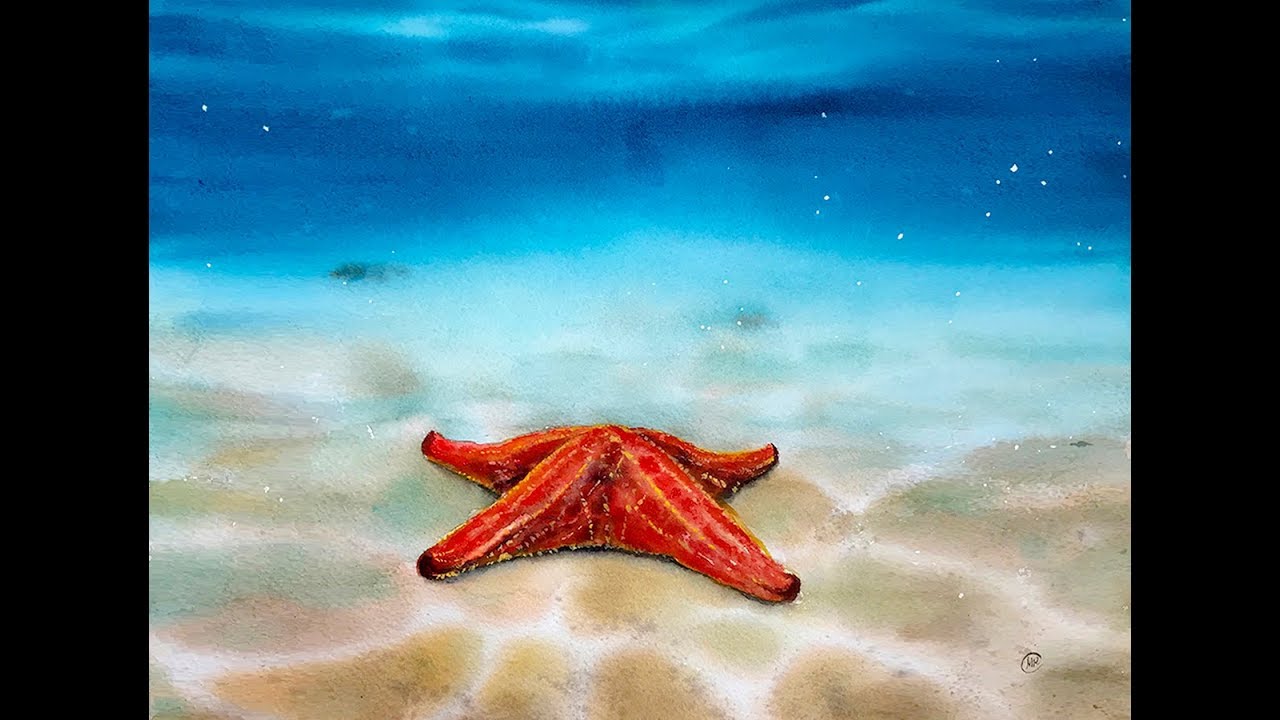 Watercolor Underwater Starfish Painting Dem