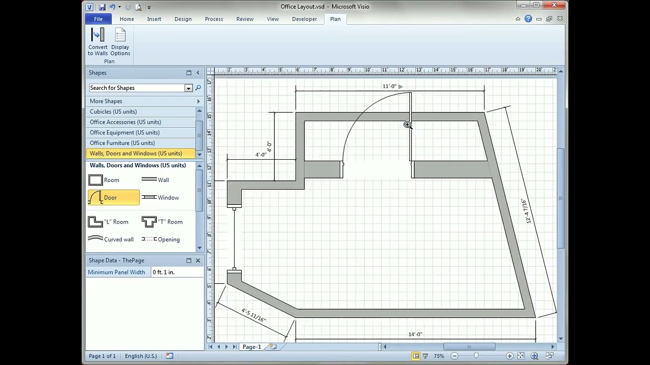 8 3 Walls, Windows, and Doors in a Visio 2010 Office Plan