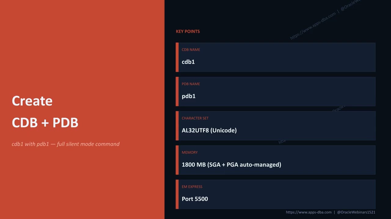 DBCA Silent Mode: Create & Delete Oracle 19c CDB + PDB | Oracle Webinars
