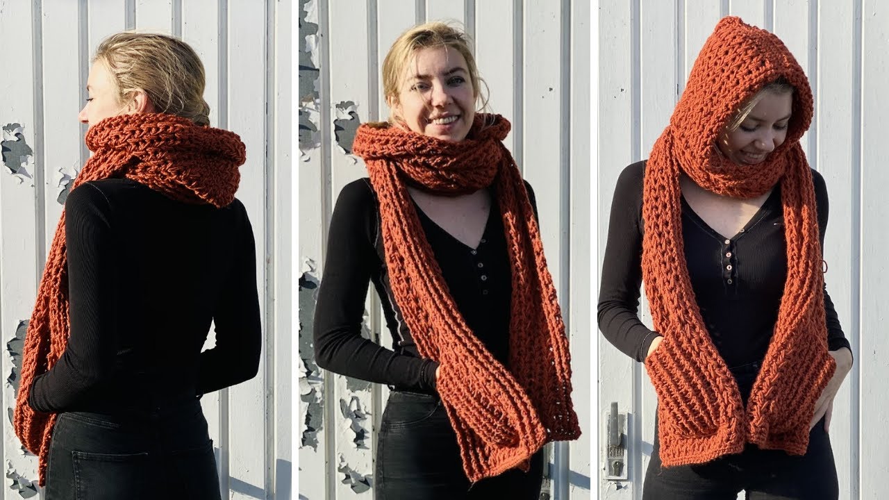 Feather Hooded Pocket Shawl - Free Crochet Pattern