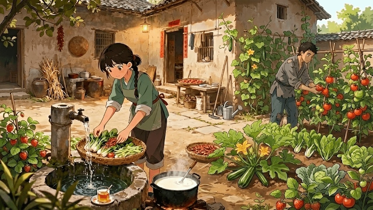 Country Life: Harvesting vegetable in Garden and Cooking Delicious Recipe from it | Ghibli Animation