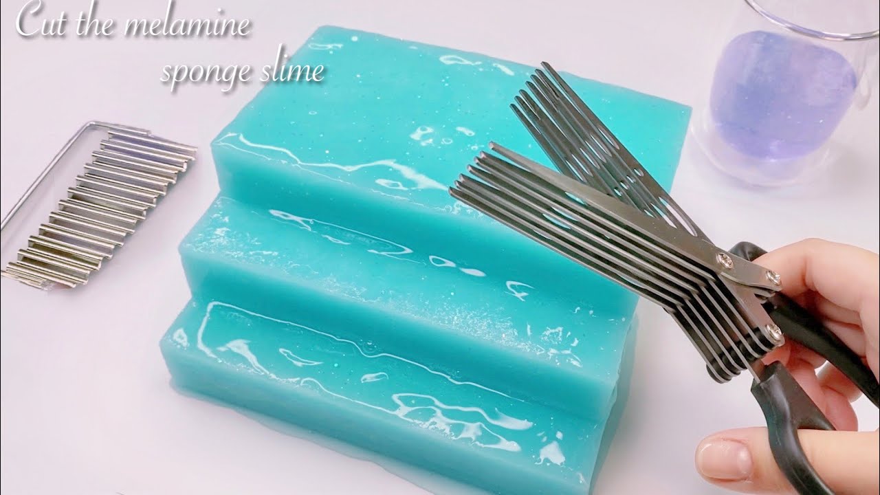 【ASMR】✂️3段シャキシャキメラミンスポンジスライムを切る🔪【音フェチ】Cut the melamine sponge slime 멜라민 스펀지슬라임을 잘라