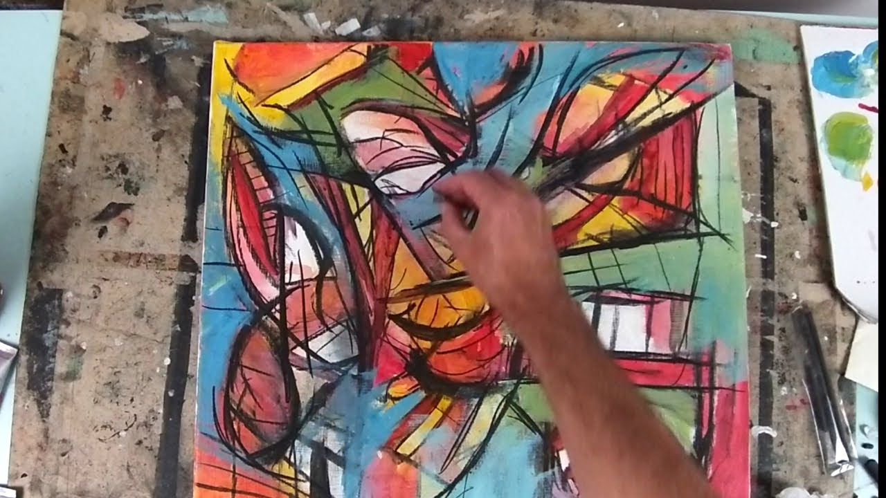 Be bold ! Creating a dynamic abstract painting on canvas with acrylic and charcoal