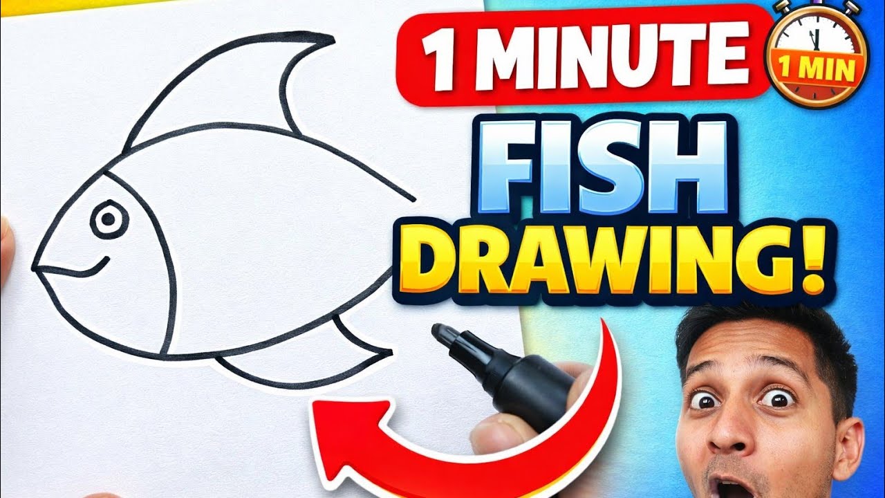 How to Draw Fish in 1 Minute | Simple Drawing Tutorial