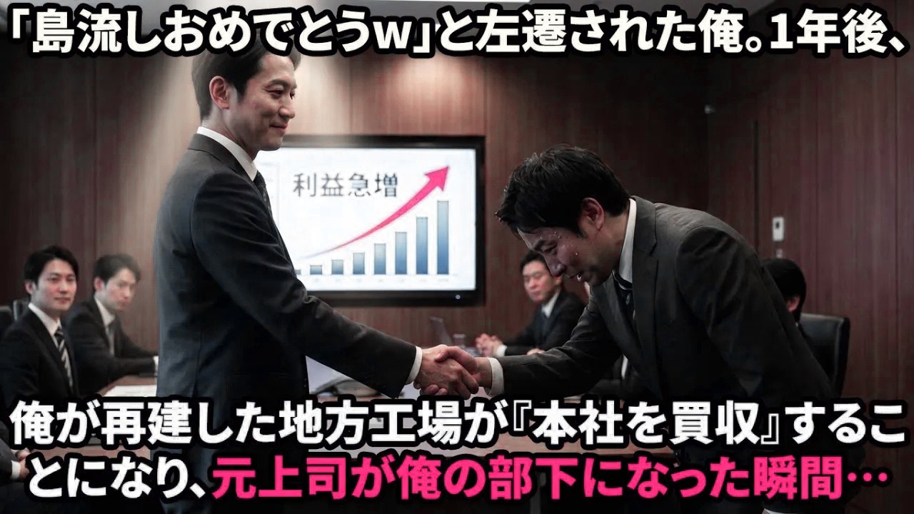 【スカッと】営業トップの俺を左遷した部長「一生田舎で暮らせw」俺「了解」→1年後、俺の工場が本社を吸収合併し、立場【感動する話】