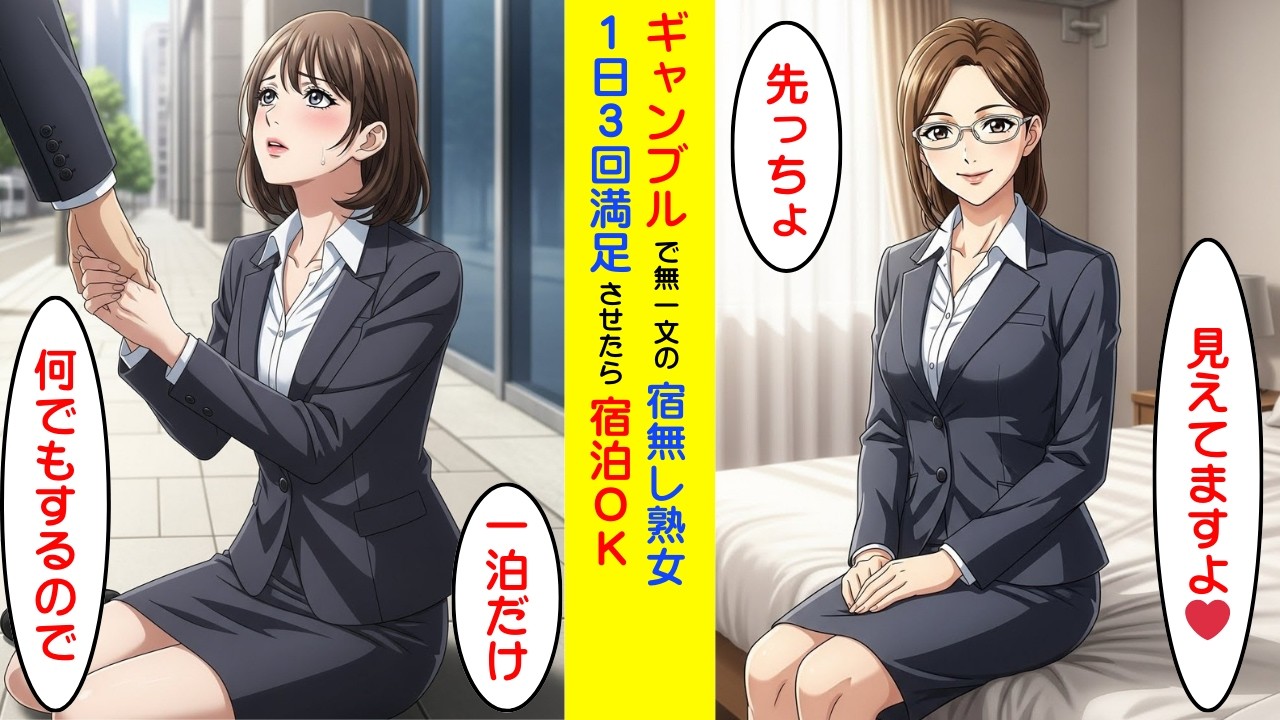 【漫画】ギャンブルで無一文になった熟女を、３回満足させたら１日泊める約束をした結果【ラブコメ】