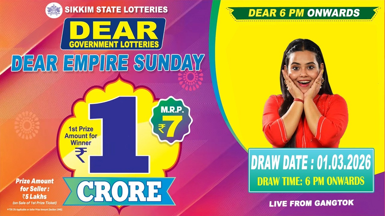 LOTTERY LIVE DEAR 6 PM 01.03.2026 SIKKIM STATE LOTTERY LIVE DRAW LOTTERY SAMBAD LIVE FROM GANGTOK
