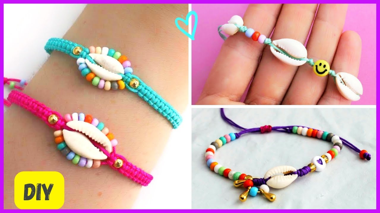 3 PULSERAS de HILO con CONCHAS o CARACOLES FÁCIL y BONITO para vender #pulserasdehilo