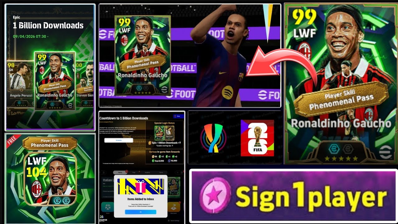 😍 RONALDINHO GA&Uacute;CHO GR&Aacute;TIS 😍 CAMPAINHA DE 1 BILH&Atilde;O DE DOWNLOANS NO EFOOTBALL 2026 🔥