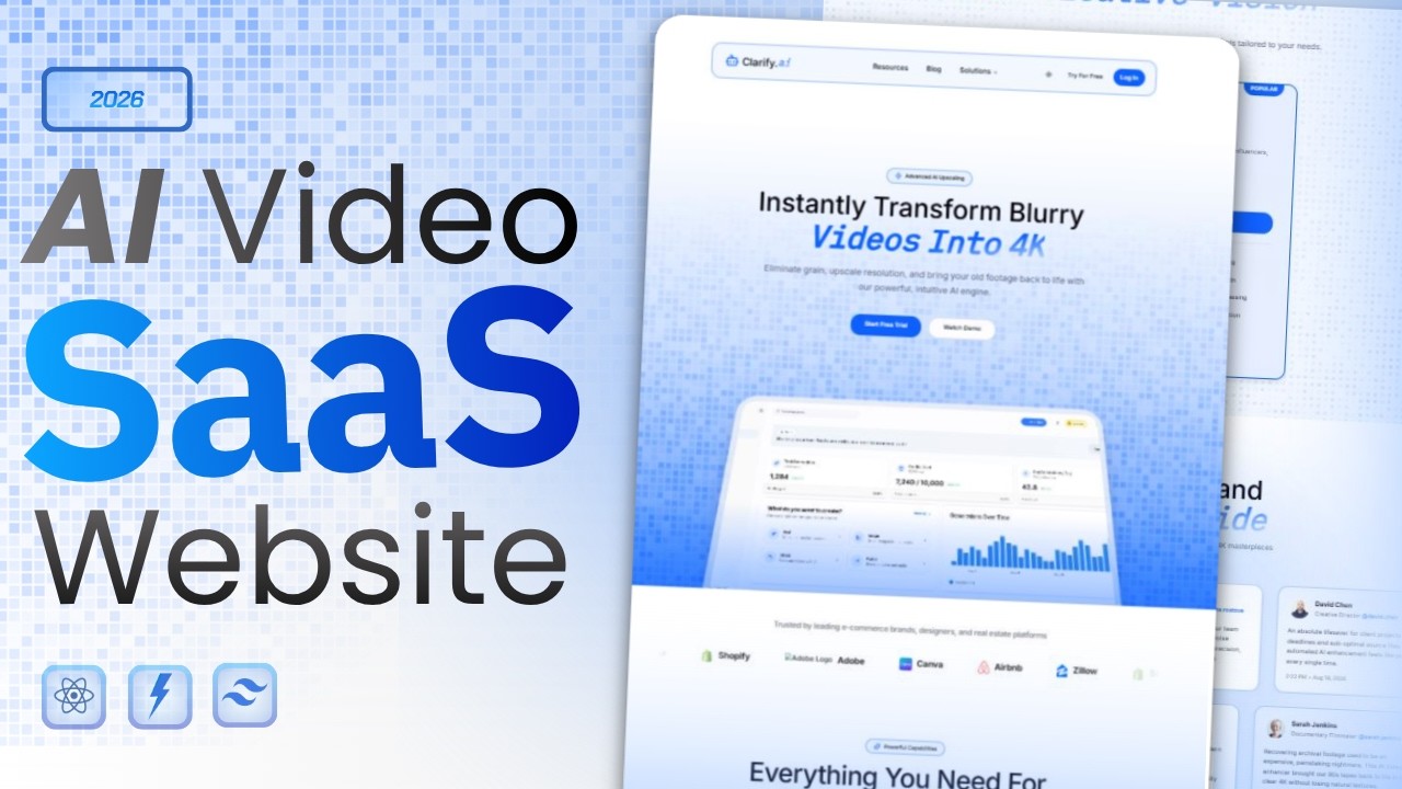 Build an AI Video SaaS Landing Page using Next.js, React, Tawilind Css and Typescript