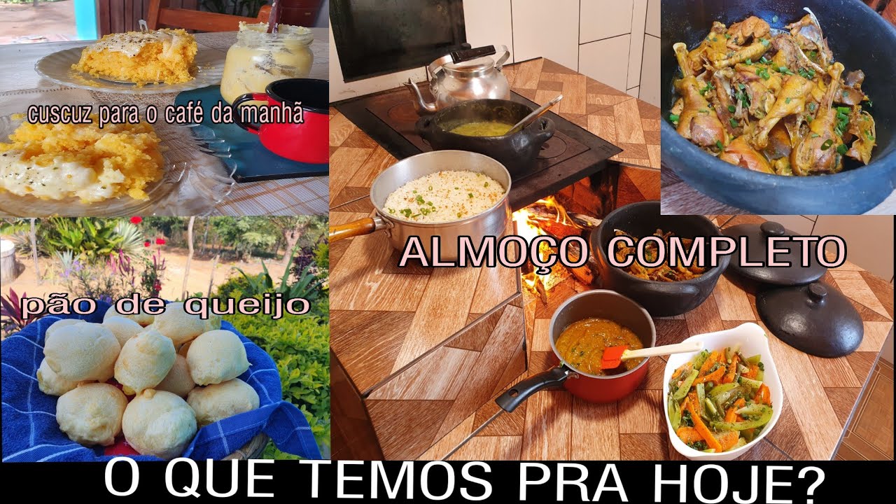 ALMOÇO CASEIRO NO FOGÃO A LENHA/GALIHA CAIPIRA COM FAVA/CAFÉ DA MANHA COM CUSCUZ E PÃO DE QUEIJO