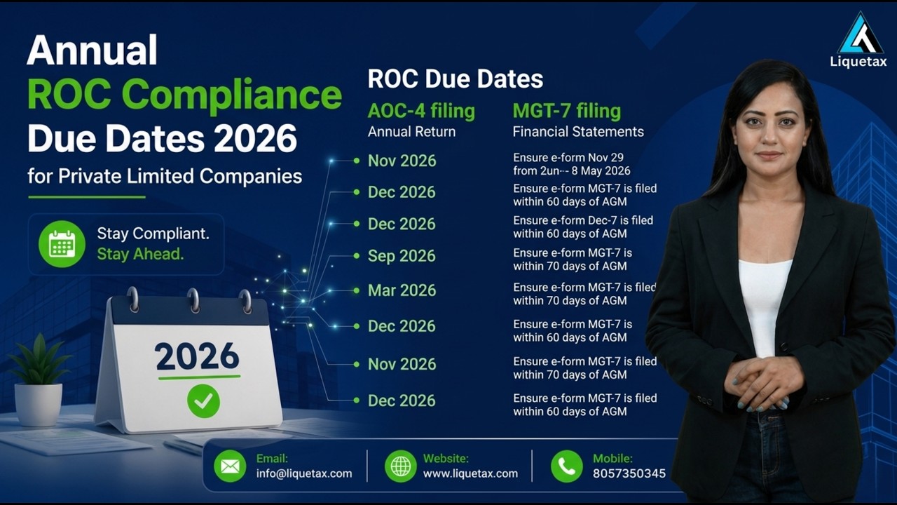 Annual ROC Compliance Due Dates 2026 | AOC-4 & MGT-7 Filing Guide for Pvt Ltd Companies
