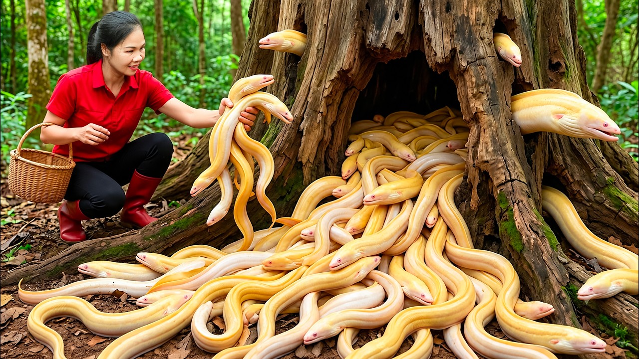 Harvesting Giant Electic Eel in Wild & Go to Market Sell | Solo Survival in the Deep Forest