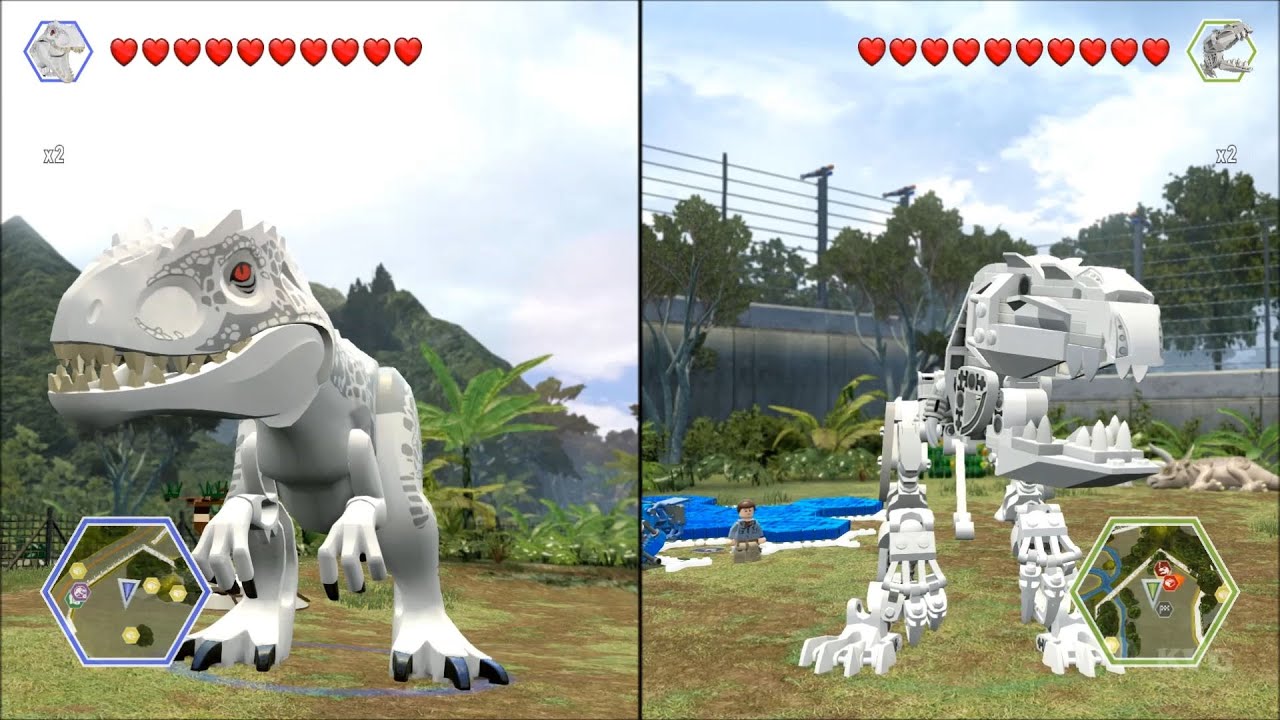 LEGO Jurassic World - Indominus Rex vs Skeleton Indominus Rex - CoOp Fight | Free Roam Gameplay [HD]
