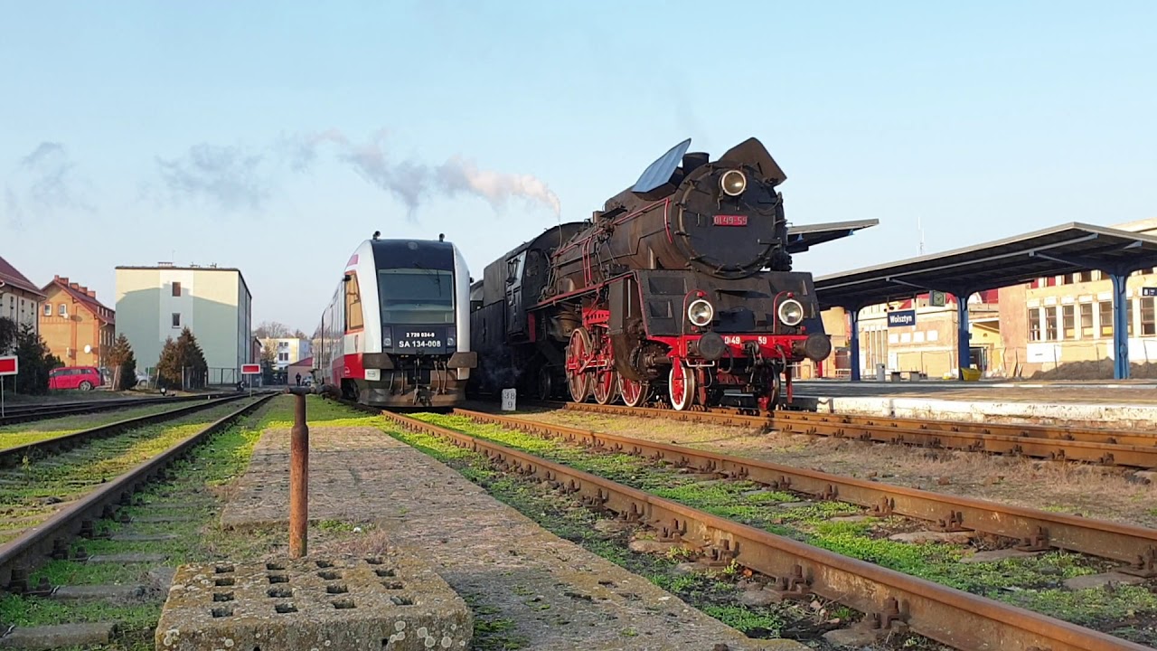 Parowozownia Wolsztyn i wyjazd Ol49-59 z planowym pociągiem do Poznania, 23.11.2019,14:02.
