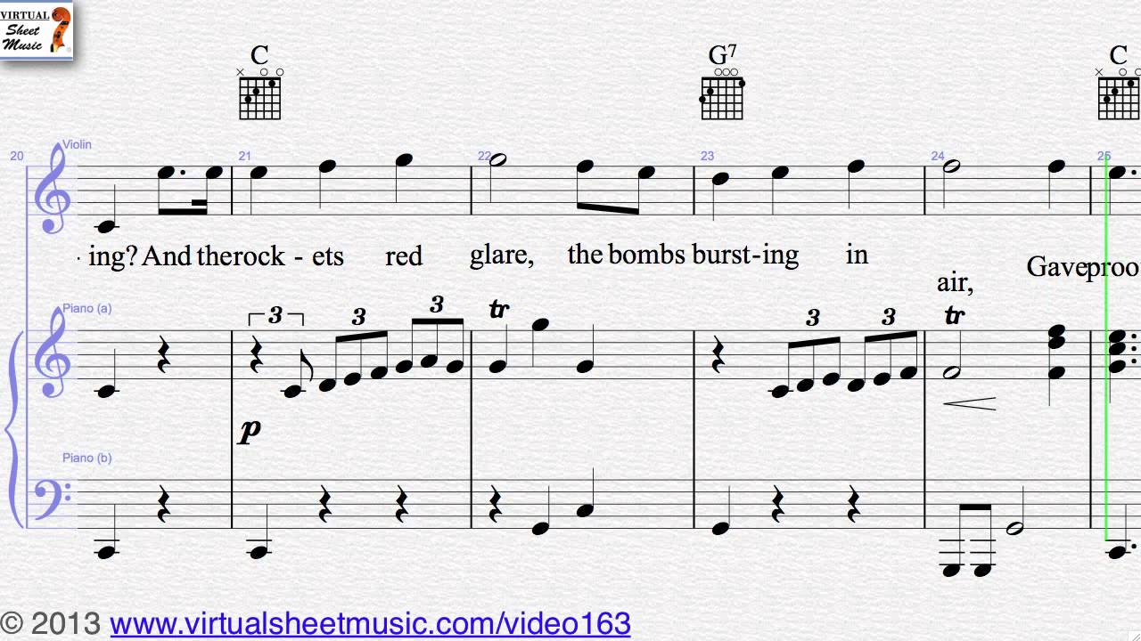 The Star Spangled Banner - USA Anthem sheet music for violin and piano - Video Score