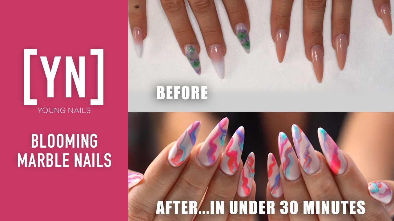 Blooming Marble Nails (Acrylic Fill + Design Changeout)