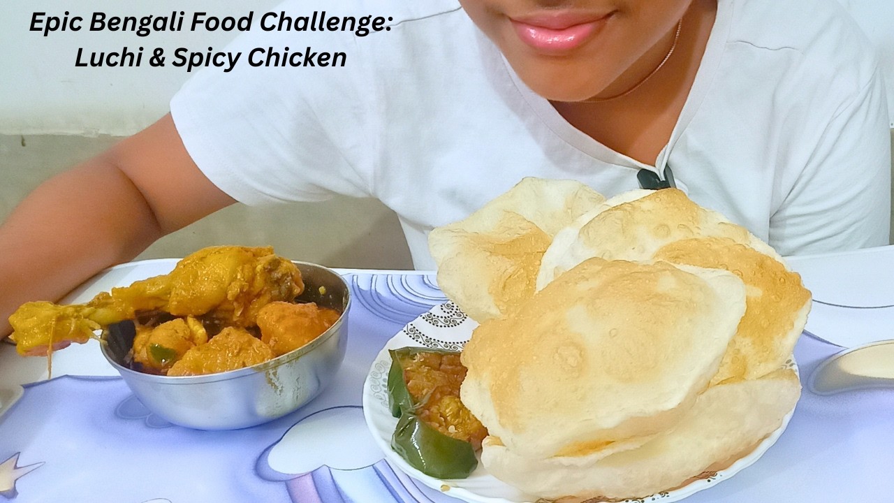 Luchi & Spicy Chicken Kosa with Begun Bhaja | Bengali Style Fulko Luchi & Chicken Curry Eating Show