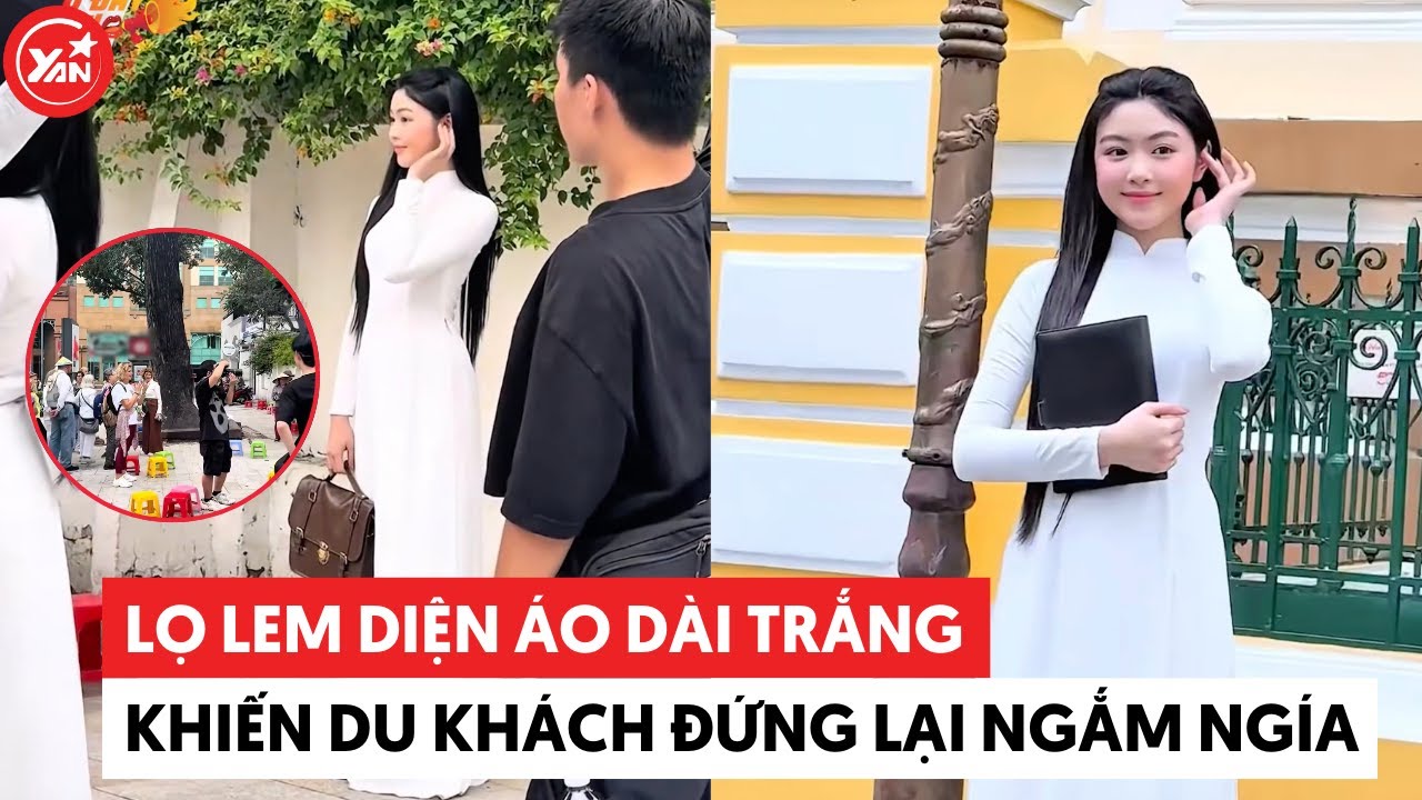 Lọ Lem diện áo dài trắng, trang điểm nhẹ nhàng vẫn khiến du khách dừng lại ngắm nghía #lolem