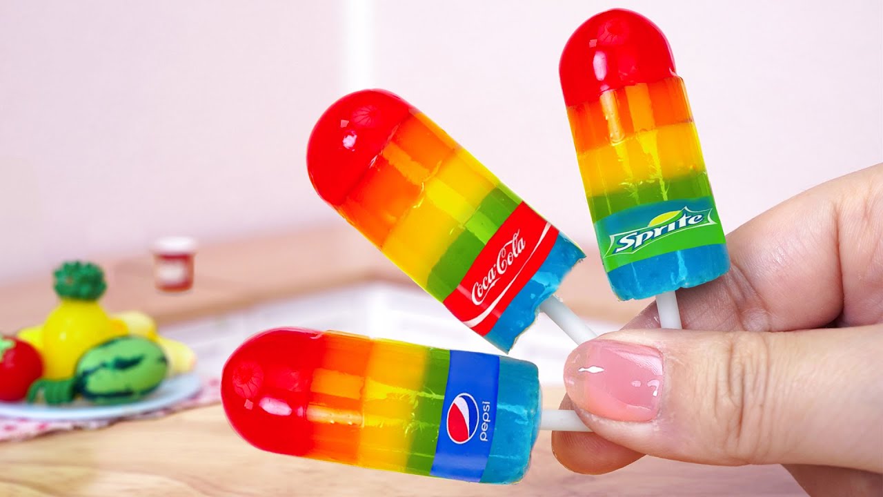 Rainbow Ice Cream 🌈 Frozen Miniature Coca Fanta Pepsi Popsicles Recipe 🍦 Mini Cakes Baking