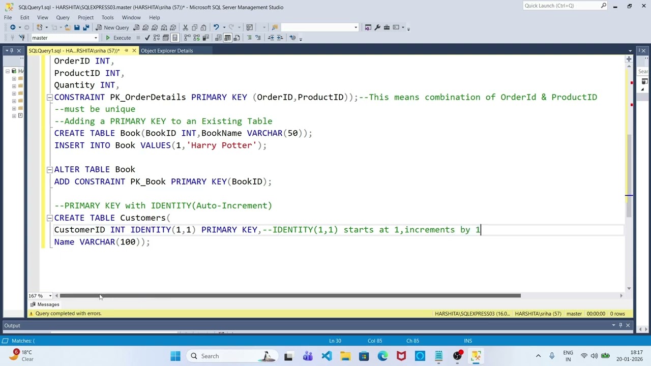 PRIMARY KEY in SQL Server | PK Clustered & Non-Clustered | Real-Time Example