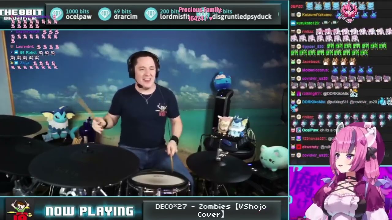 Ironmouse reacts to The8BitDrummer playing  DECO*27 - Zombies 【VShojo Cover】