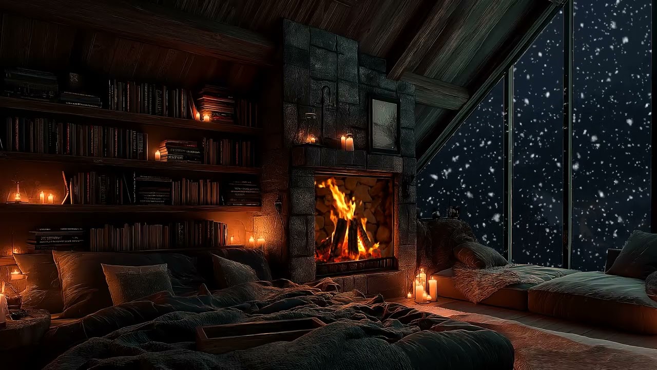 (No Ads) Cold Winter Wind Meets Warm Fireplace | Relaxing Ambience for Sleep