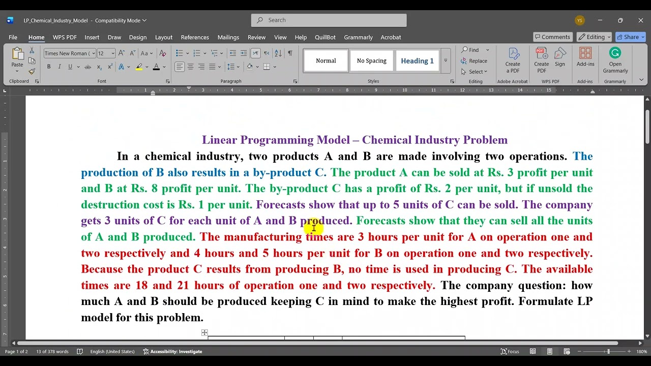 Operation Research Formulation of Linear Programming Problem (Problem 6)