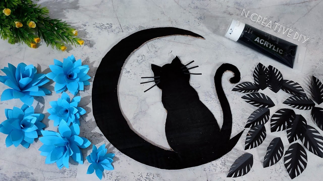 Unique cat and flower wall hanging craft | Paper craft for home decoration | Paper flower wall decor