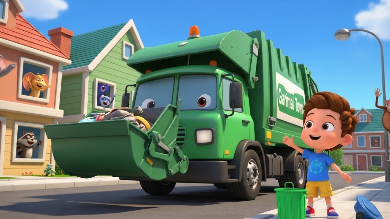 Garbage Truck Song 🗑️ | Fun Vehicle Rhyme in Animal Town