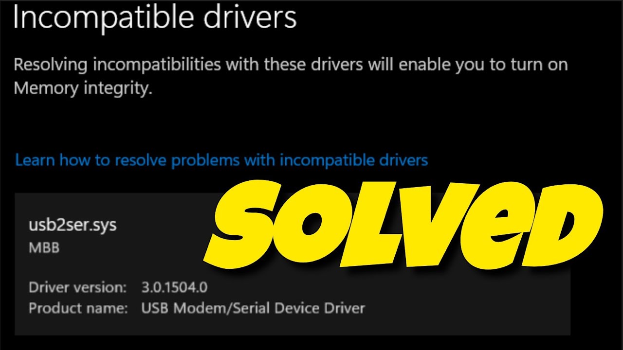 Удаление несовместимого драйвера Usb2ser.sys в целостности памяти | Изоляция ядра