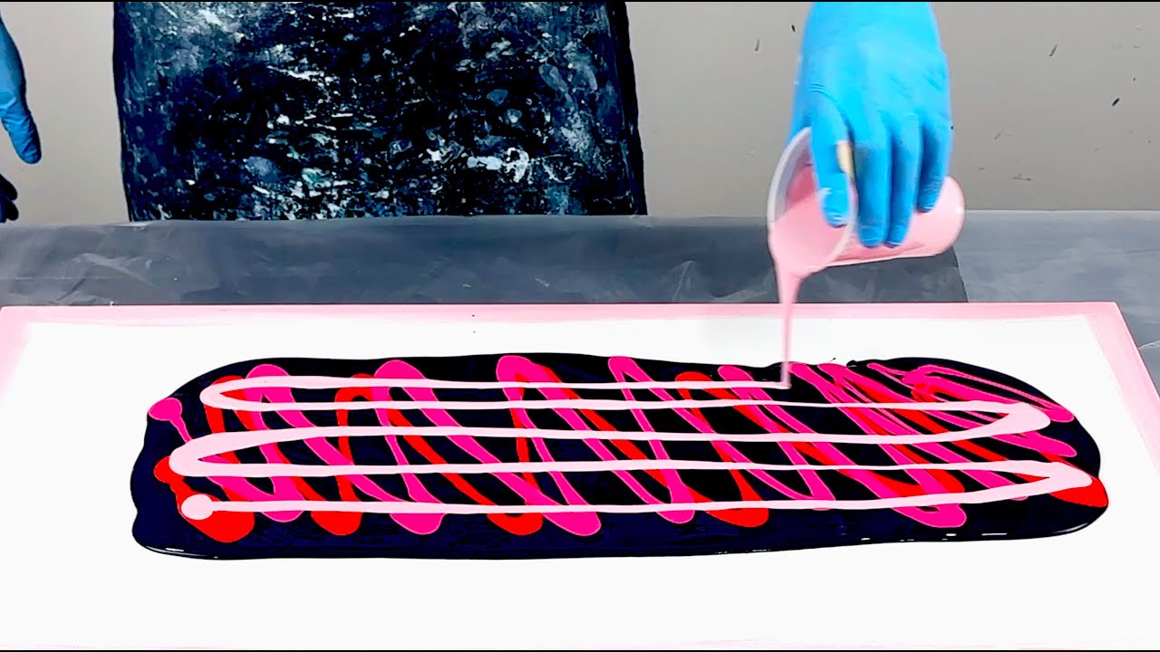 Chaos Ribbon Swipe~Valentine with Pinks~Payne's Grey~Acrylic Paint Pouring~Fluid Art~261