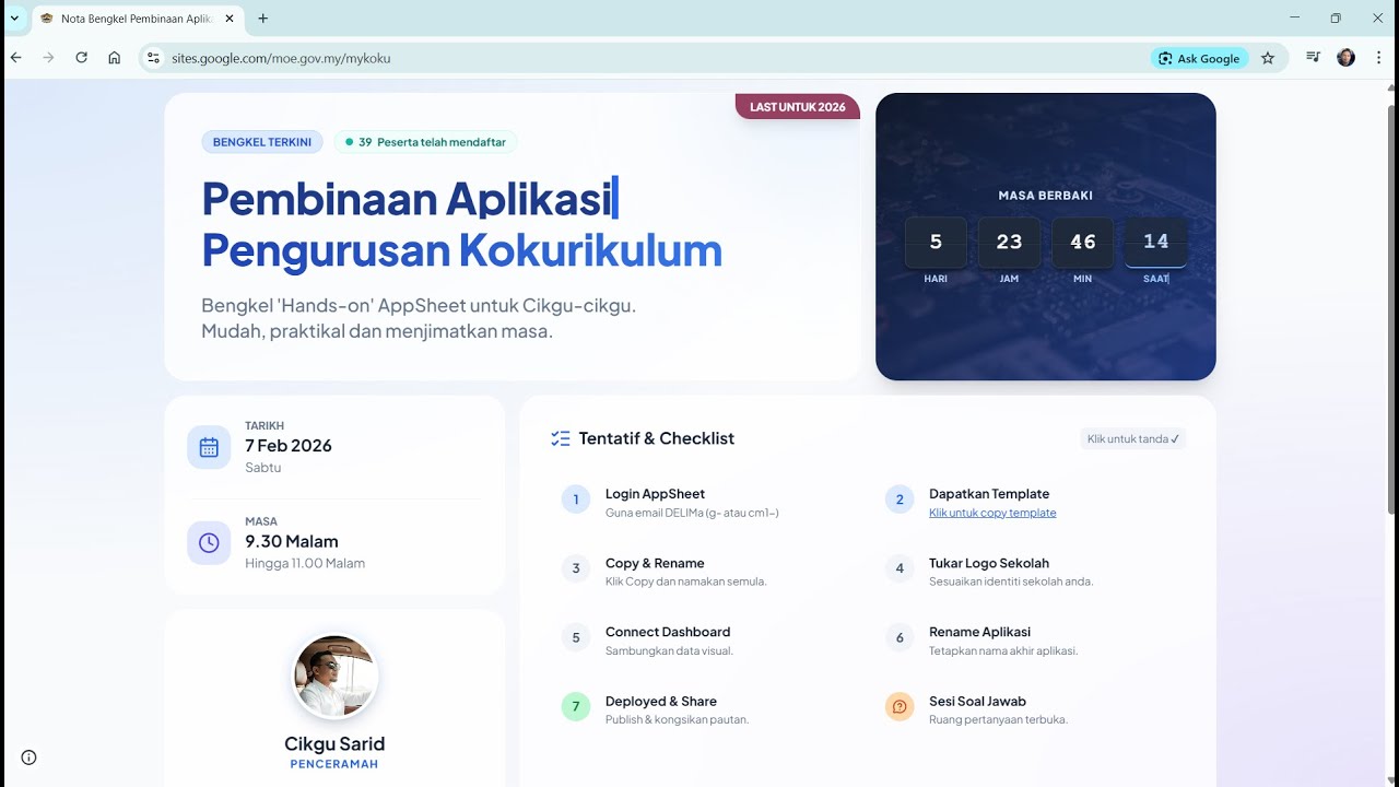Rakaman Awal Bengkel Pembinaan Aplikasi Pengurusan Kokurikulum 2026
