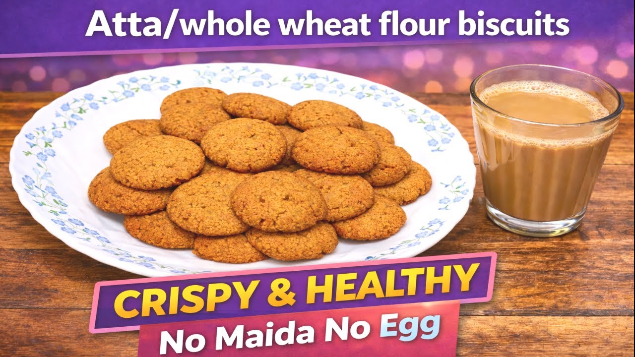 Atta Biscuit Recipe | Crispy & Healthy Whole Wheat Cookies | No Maida No Egg | Easy Tea Time Snack