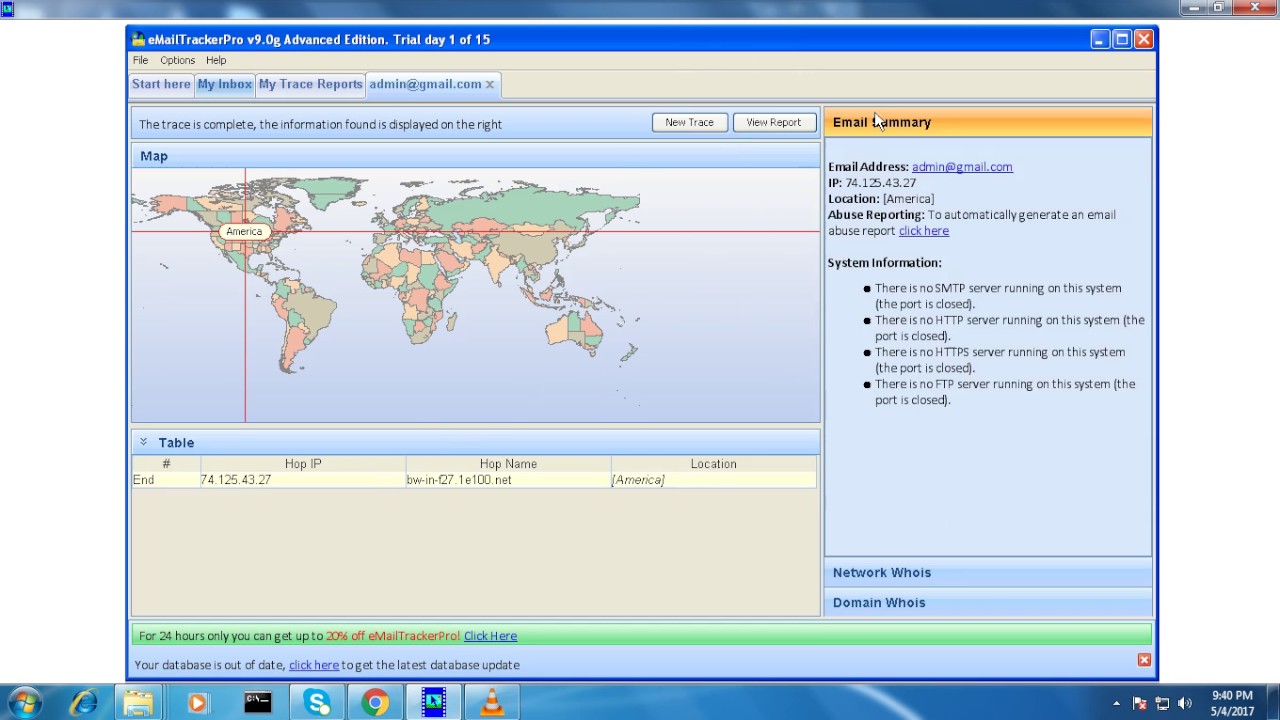 Tracing an Email Using the eMailTrackerPro Tool