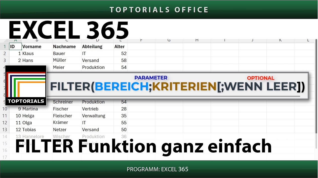 FILTER Funktion in Excel ganz einfach