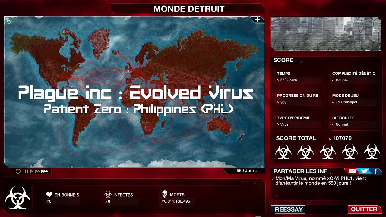Plague Inc : Evolved | Virus 5 biohazard | Patient Z&eacute;ro : PHL +100k pts / En Normal